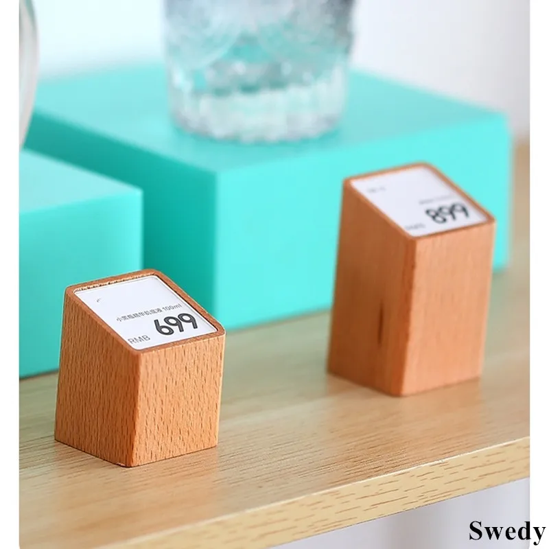 10 Pieces Acrylic Price Label Tags Menu Paper Holder Display Stand Table Price Cubes Watch Jewelry Wood Price Label Sign Tags
