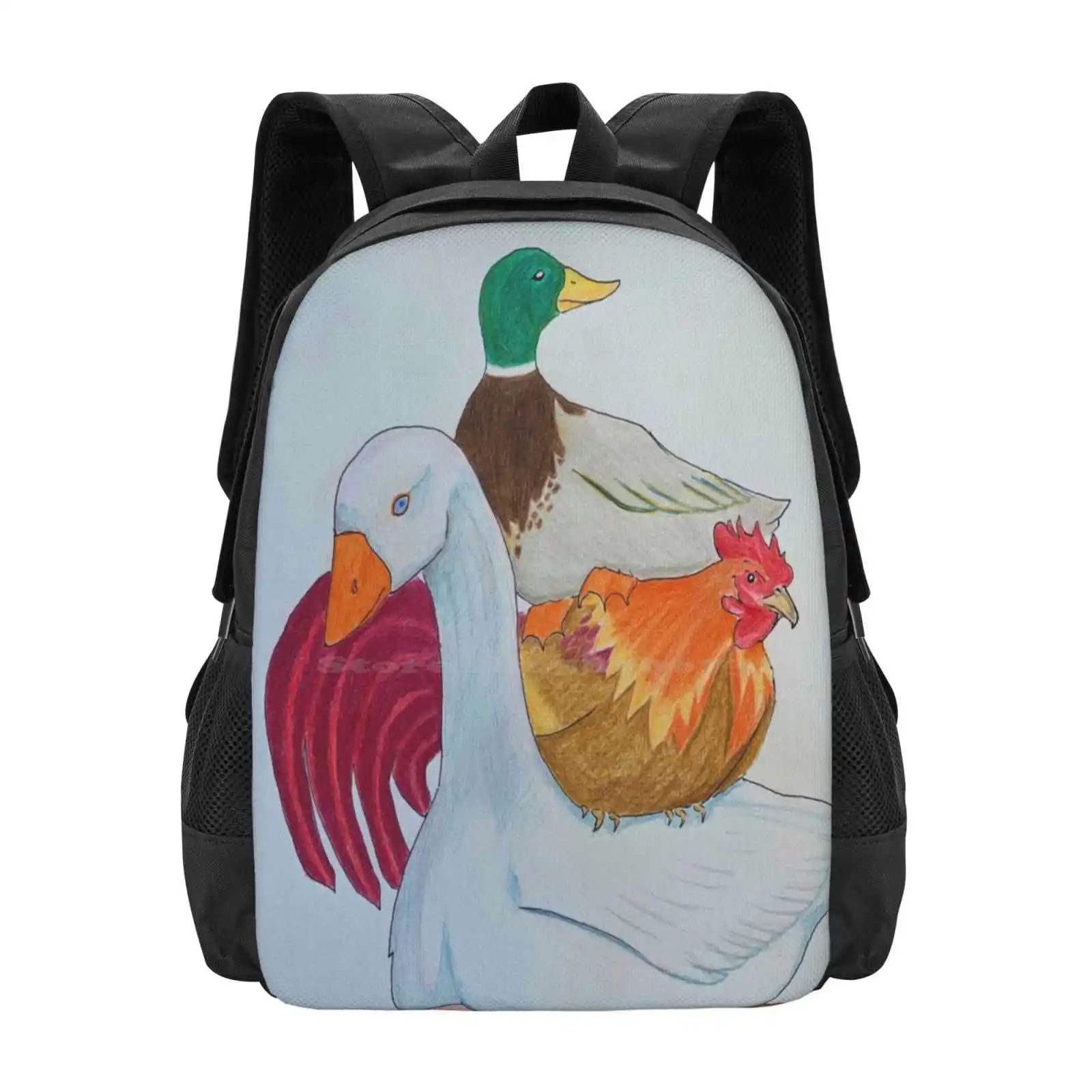 Stacking Poultry Backpacks For School Teenagers Girls Travel Bags Goose Rooster Duck Colored Pencil Taroka