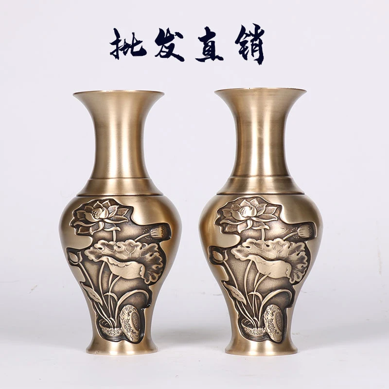 1pc Directly supplied brushed copper mini small-diameter home table antique bronze vase ornament