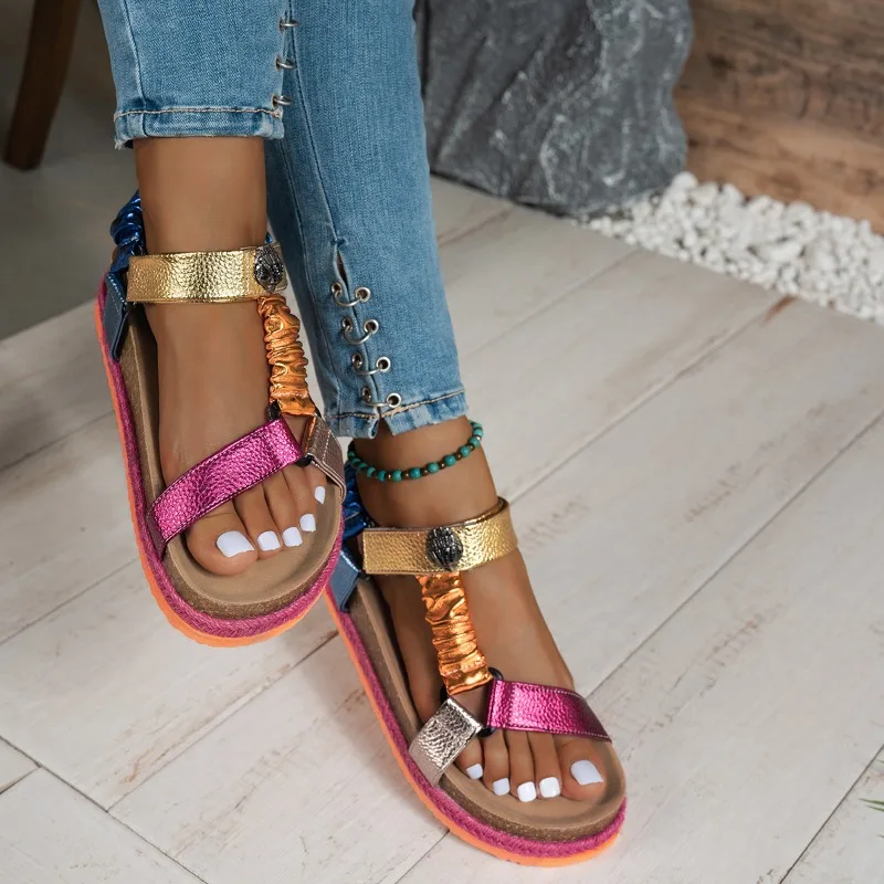 New Women's Color Blocking Shoes Fish Mouth Open Toe Mid Heel Sandals Summer Women Hollow Out Breathable Comfortable Sandal