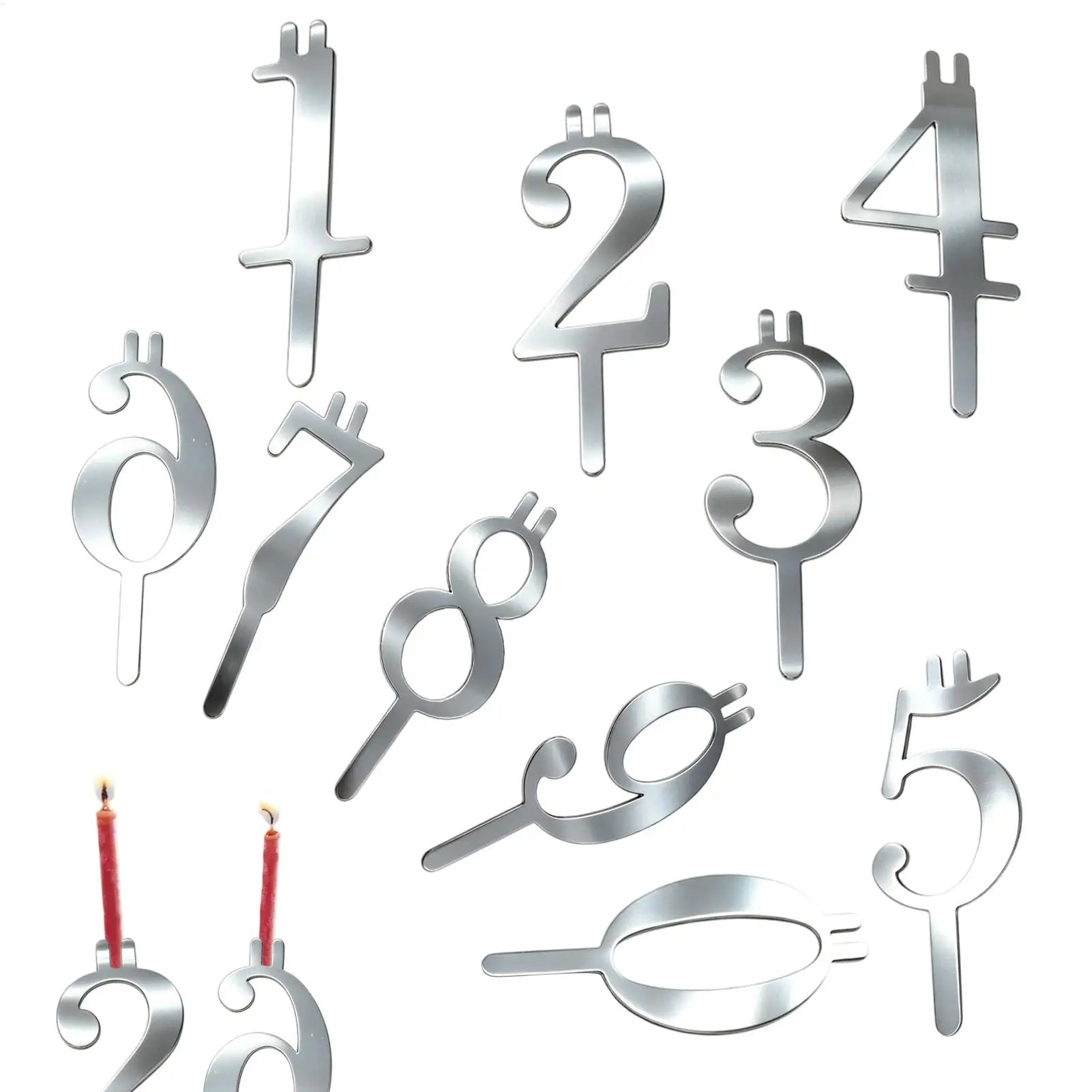 Edelstahl Zahlen-Kerzenhalter für Geburtstage Nummer 0-9 Wiederverwendbarer Verstellbarer Metall-Zahlenkerzenhalter für Kuchen Moderner Kerzenständer
