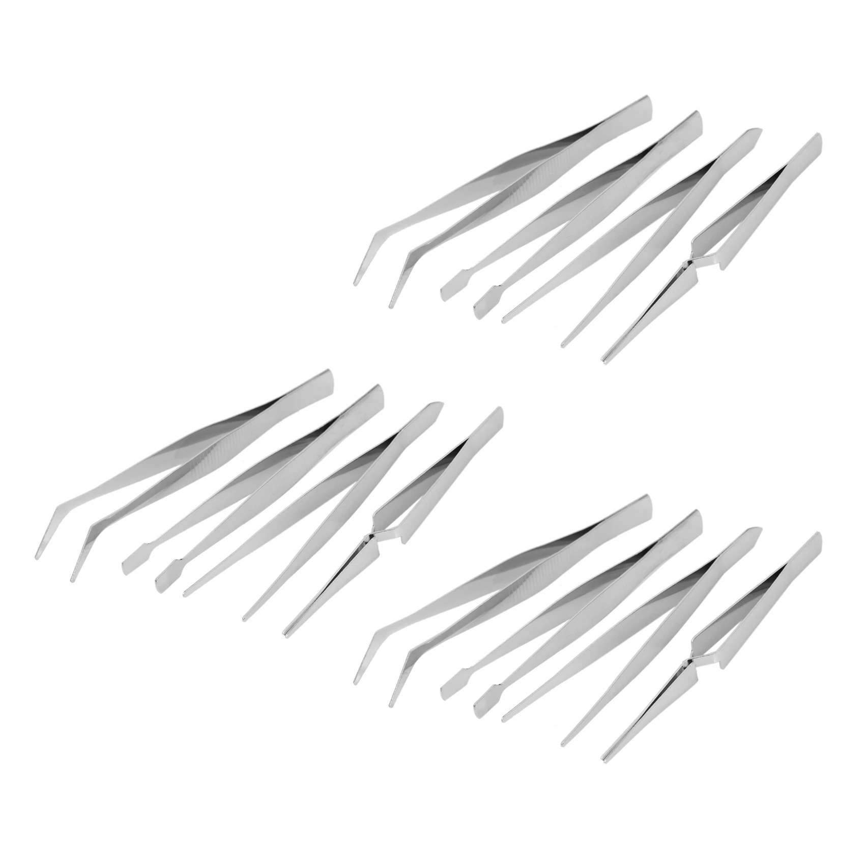 Beauty 12Pcs Precision Tweezers Stainless Steel Thick Electronics Forceps Eyebrow Tweezers Anti-Skid Makeup Repair Multi Tools