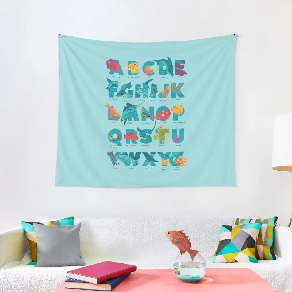 Aqualphabet : Cyan (labelled) Tapestry Things To The Room Aesthetic Room Decorations Tapestry