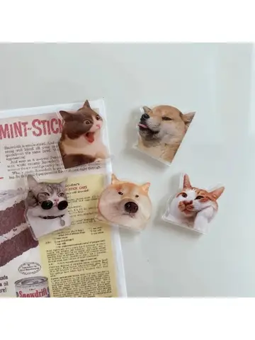 5pcs cute and Fun Cat Dog Refrigerator Magnets Creative Fridge Photo Message Magnet Decorative
