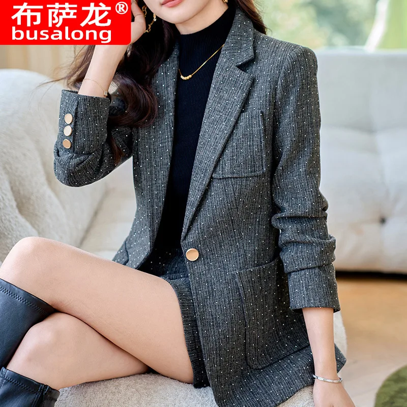 Women's High-Grade Gray Suit Jacket2024New Casual Graceful and Fashionable Goddess Temperament Small Suit Suit