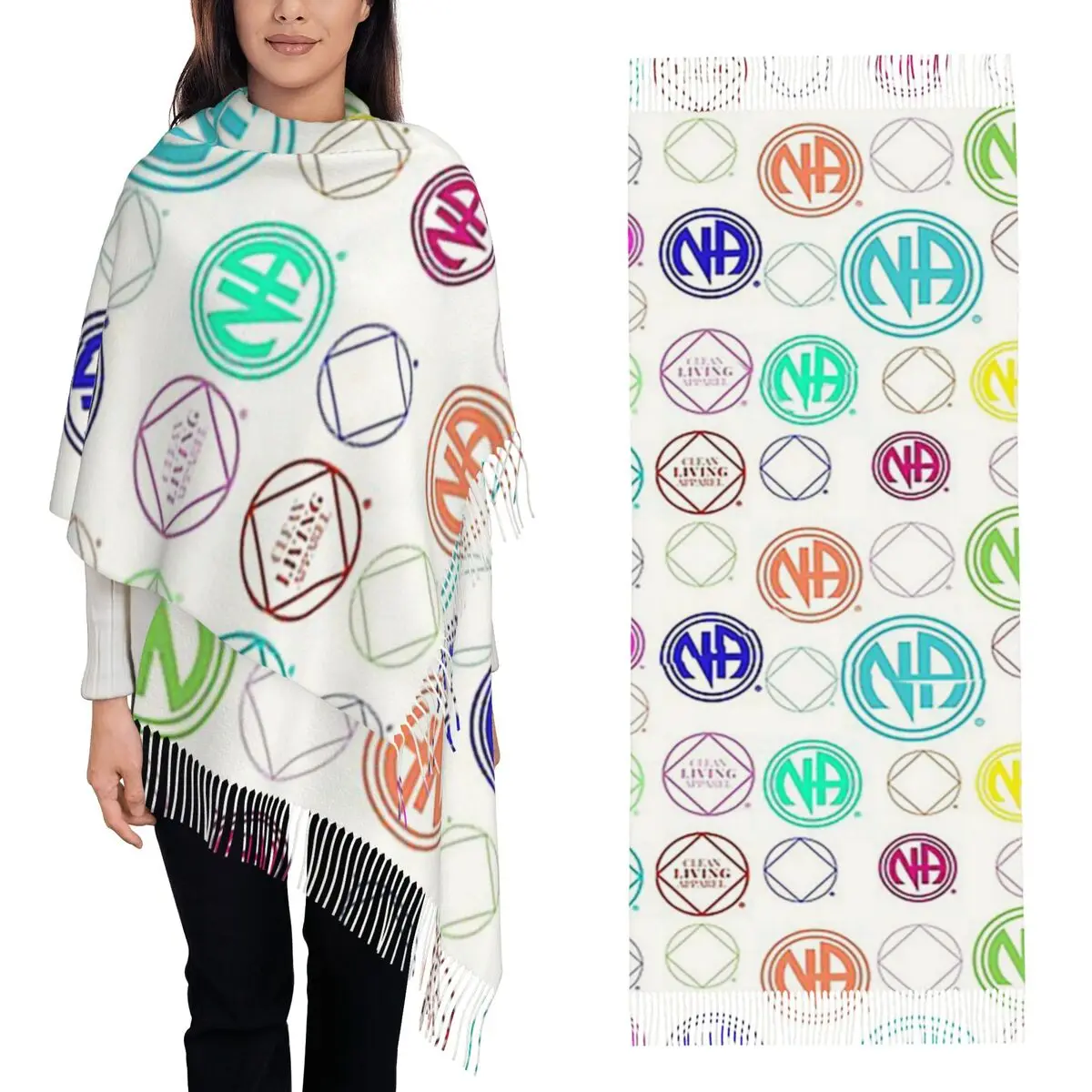 Colorful NA Symbols And Logos Narcotics Anonymous Gift Scarf Tassel Scarves for Women Warm Shawls and Wraps Long Shawl Wrap
