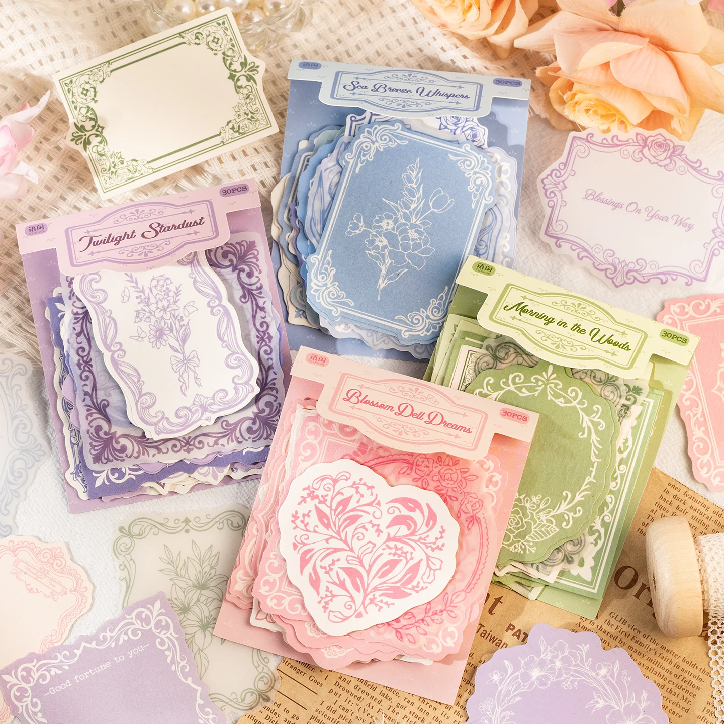 30pcs Retro Relief Pattern Non Adhesive Material Decorative Paper DIY Journal Scrapbooking Material Aesthetic Craft Paper