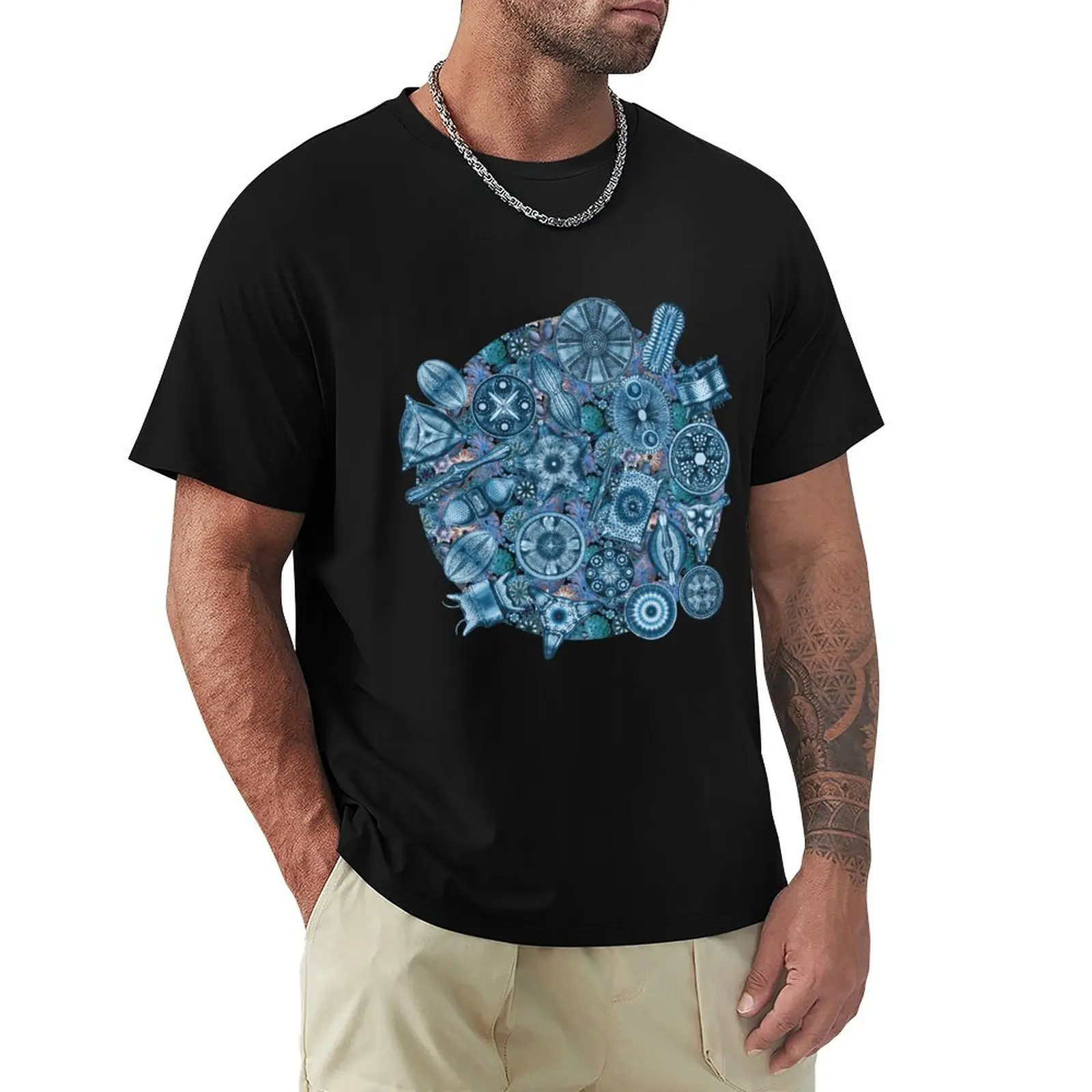 Ernst Haeckel Teal Diatoms Tossed over Sea Squirts T-Shirt t shirt man luxury T-Shirt