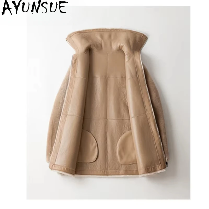 Ayunsue-女性の冬のジャケット,本物のメリノウールの毛皮のコート,天然のシープスキンの毛皮のジャケット,高級服,高品質,2025