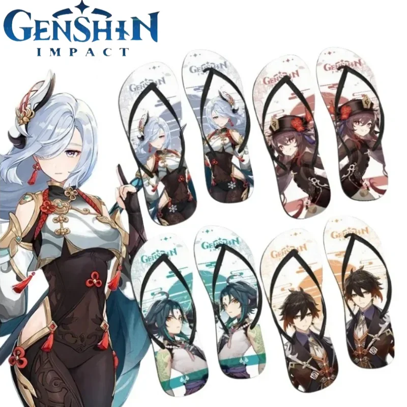 

Genshin Impact Raiden Shogun Klee HuTao аниме периферийные мультяшные летние домашние шлепанцы с мягкой подошвой, студенческие пляжные сандалии