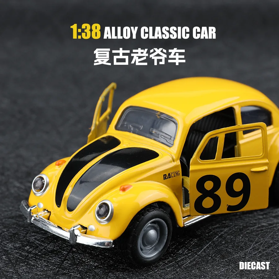 Modelo de coche de aleación con revestimiento retro en bolsas, escarabajo, insecto, simulación de coche clásico, coche de juguete, adorno decorativo