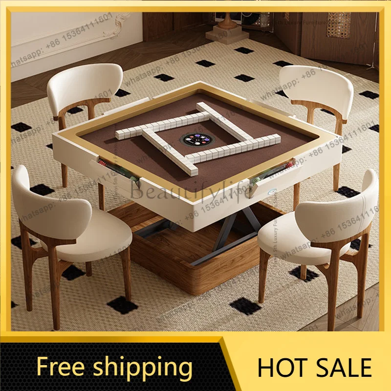 PG Nordic Rock Beam Lifting Mahjong Table High-end Solid Wood Living Room Mahjong Table Home Furniture طاولة طعام FYMT