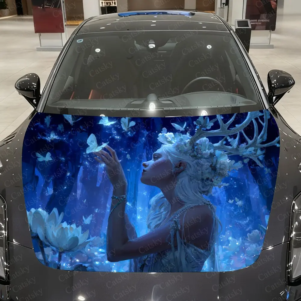 Moonlight Fairy Car Hood Decorative Stickers. It Enhances The Aesthetic Of The Vehicle And Can Be Easily Applied To Metal Surfac