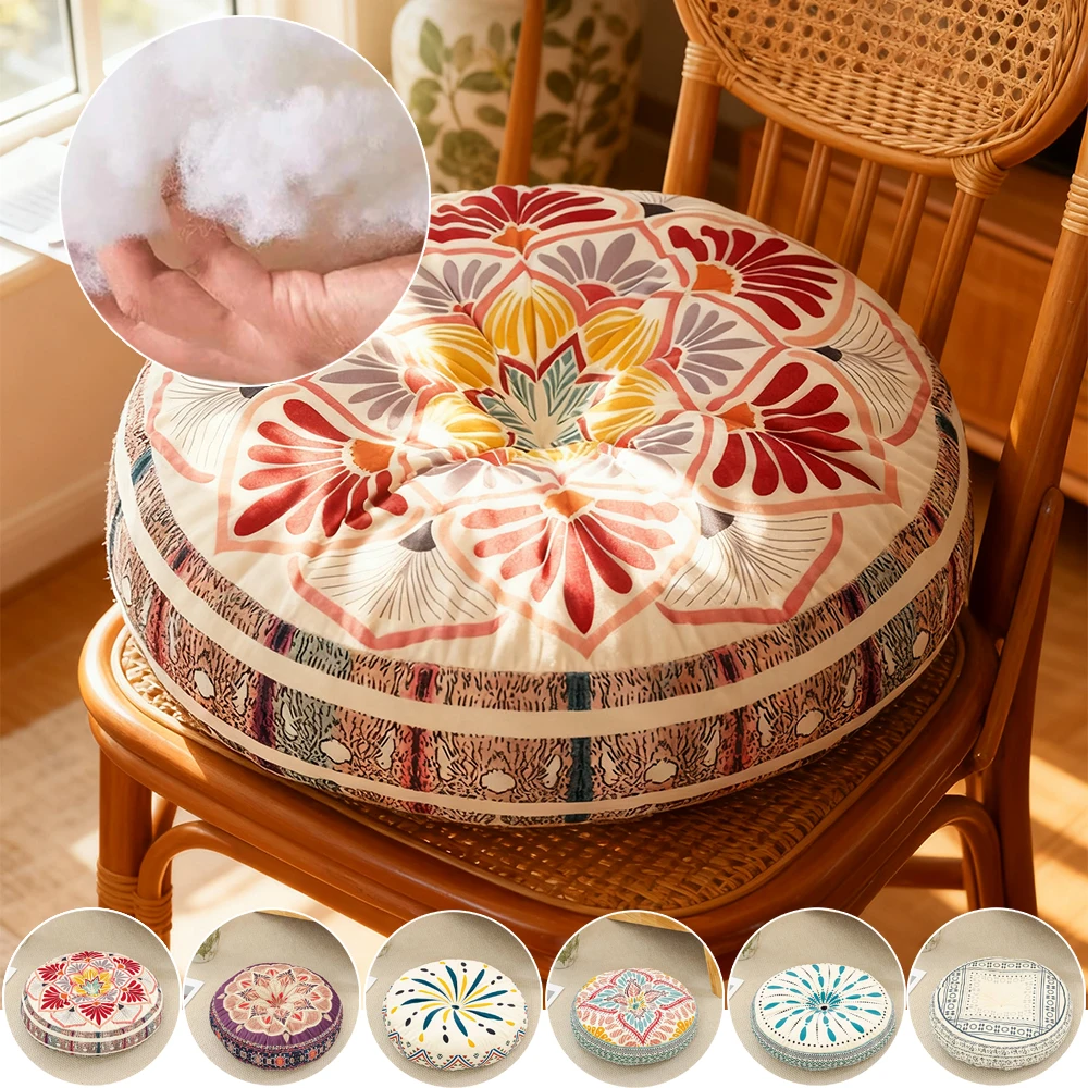 

Thickened Bohemian Round Futon Seat Cushions with Filler Retro Ethnic Mat Seat Pads for Bay Window Tatami Almofada Para Cadeira