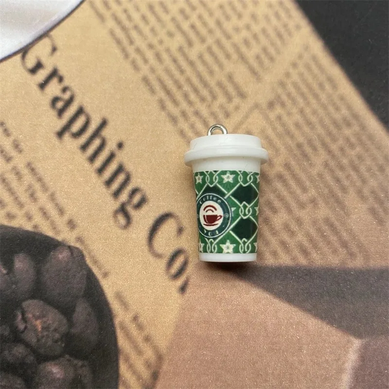 10pcs Cute Mini Christmas Coffee Cup Resin Charms Funny Drink Bottle Pendant For Earring Keychains Diy Jewelry Making