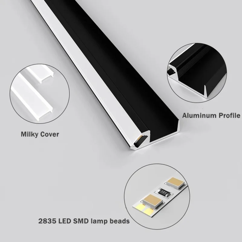 45 Degree Oblique Led Cabinet Light Pc Channel Diffuse Wardrobe Layer Board Closet Shelf Aluminum Profile Clip Bar Strip Lamp