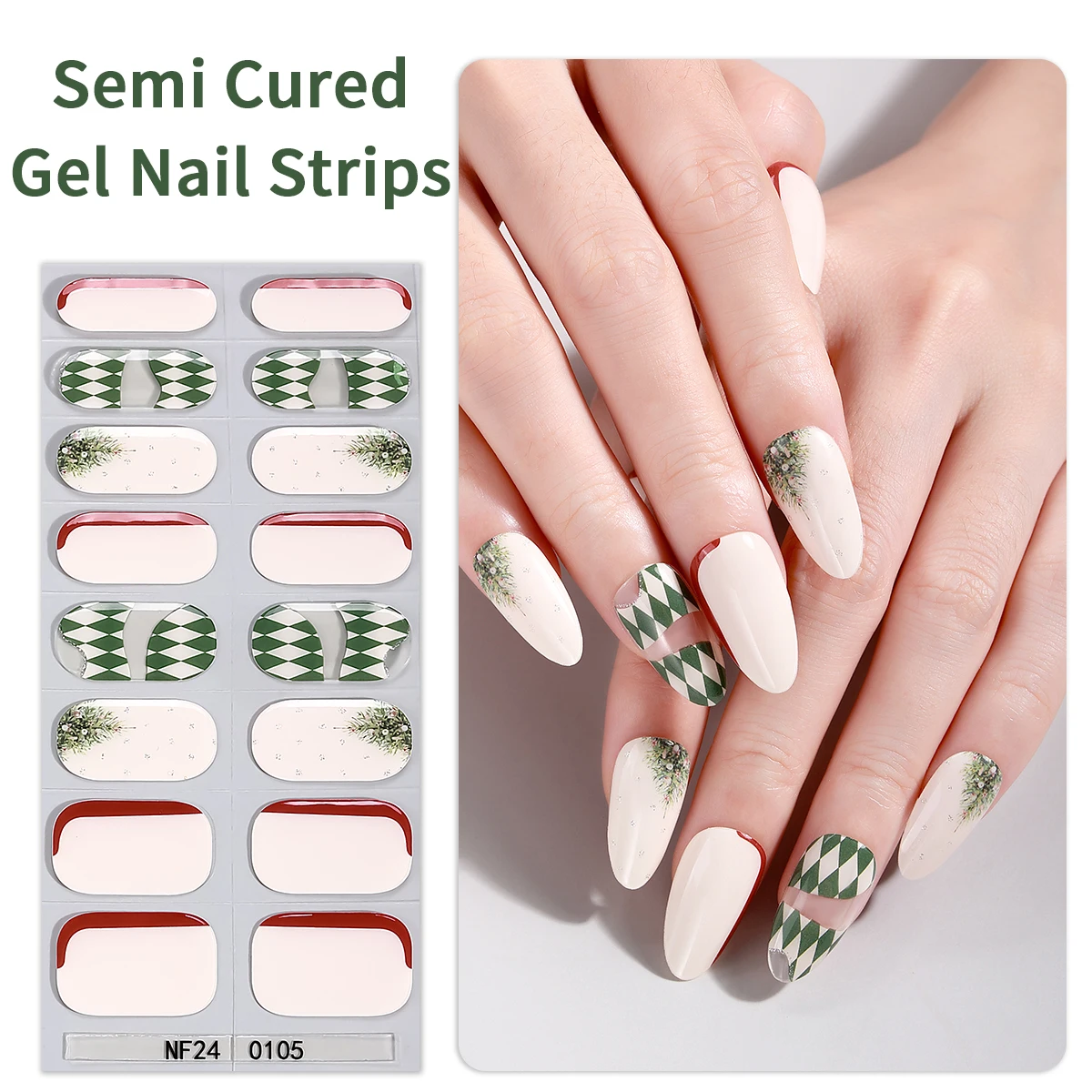 

16tips Christmas Semi-Cured Gel Nail Stickers Winter Snowflake Plaid Gel Nail Stickers For Manicure Long-lasting UV Nail Sticker