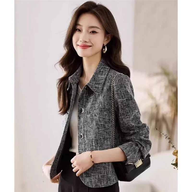 

Korean Ladies Long Sleeves Loose Tops Coat Spring Autumn Women Casual Splicing Short Outwear Feminine Fashion Solid Color Jacket