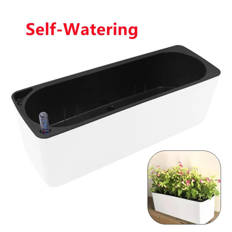 Rectangular Desktop Home Automatic Water-Absorbing Lazy Flower Pot Potted Hydroponic Plastic Flower Pot +Water Level Indicator