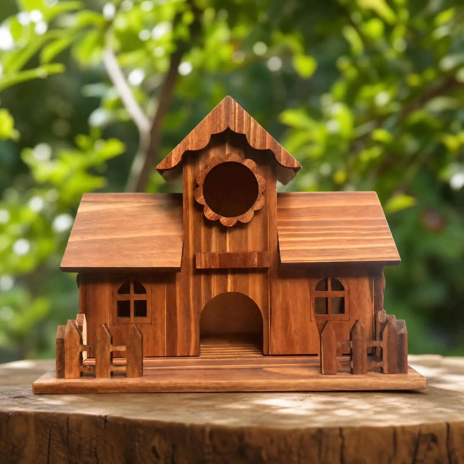 Outdoor Wooden Bird Shelter House for Garden Courtyard with Pitched Roof Songbird Nesting