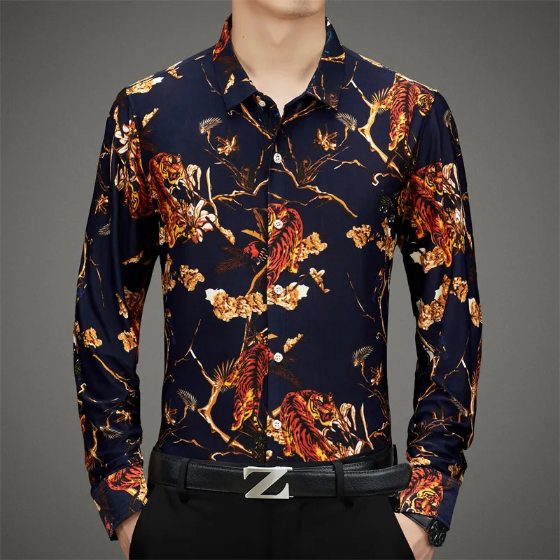 

Spring Black Long-sleeved Stretch Shirt Plus Size Business Casual Non-ironing Jacquard Middle-aged Dad Men's Loose Shirt