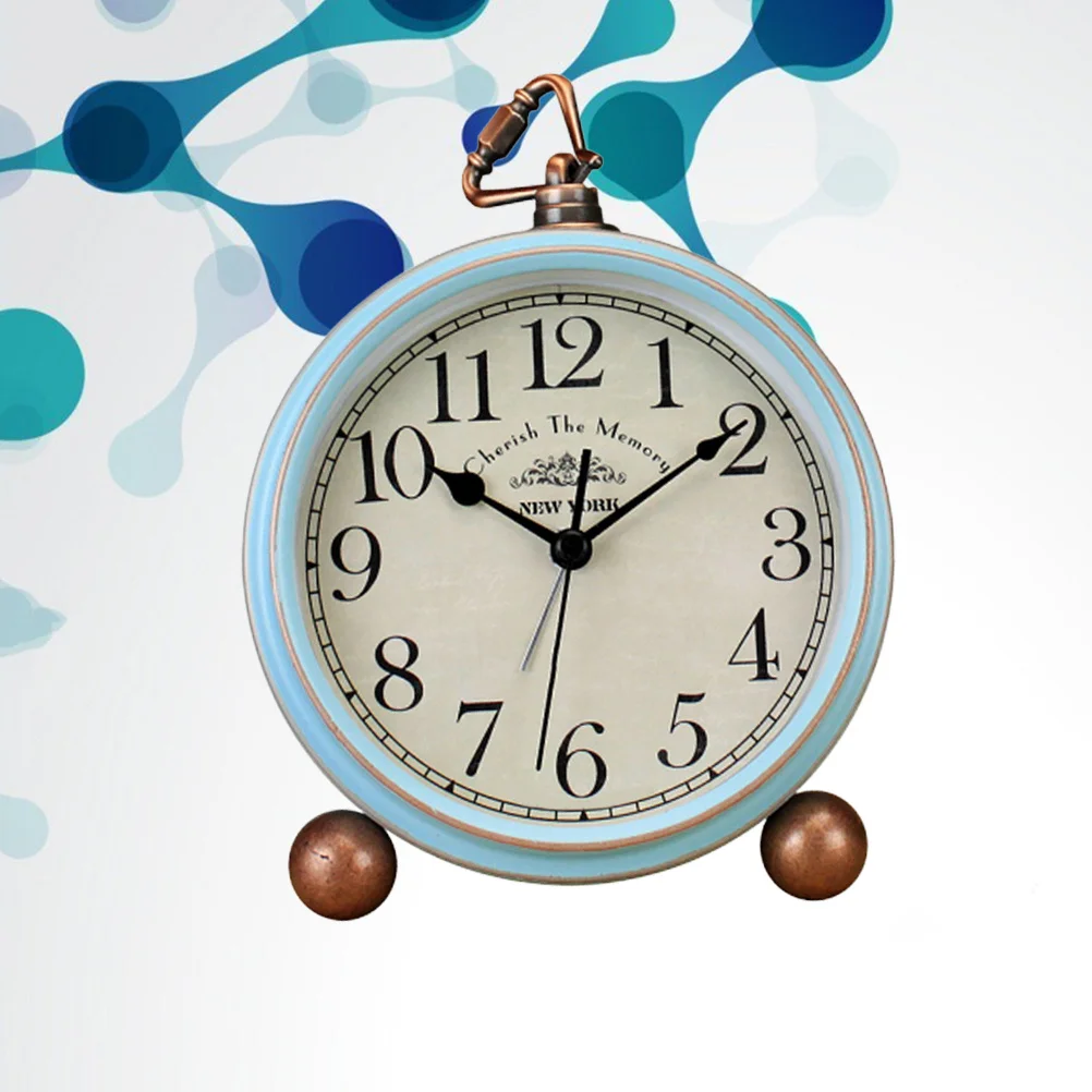 

1pc Retro Desk Alarm Clock Vintage Metal Table Clock For Home Decor Blue Number No Required Creative Timepiece Gift