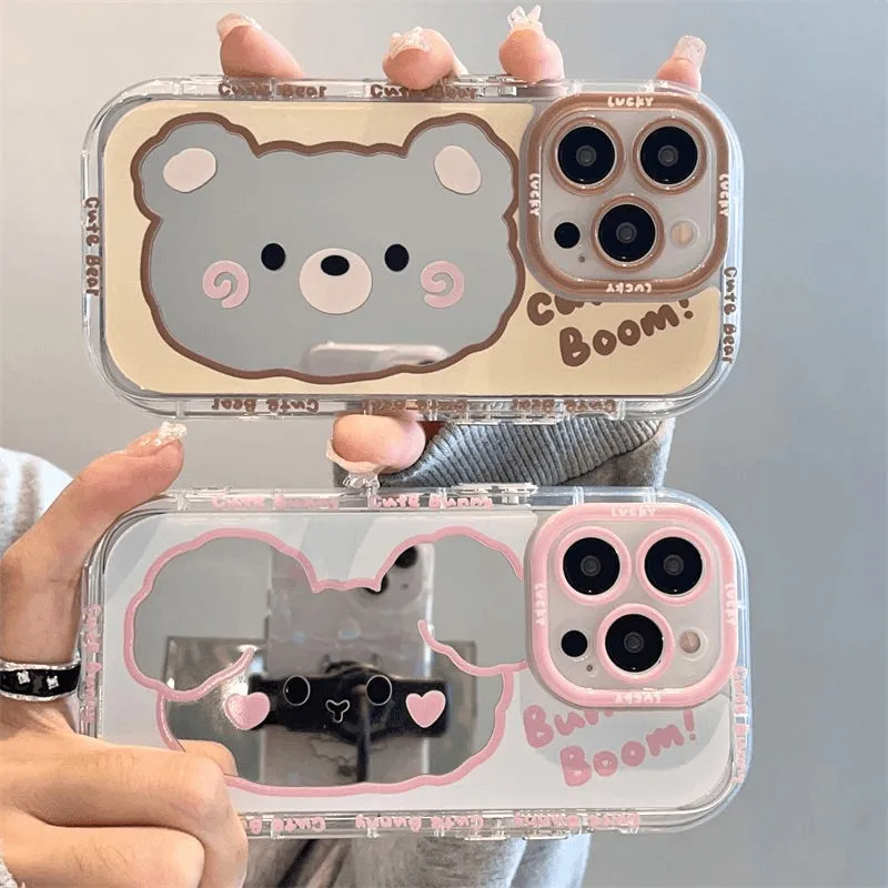 Koreanisches Paar Bären Luftkissen Spiegel Handyhülle für iPhone 17 15 14 16 Pro Max 13 12 11 Pro XR XS 7 8 Plus 17Air Girl Cover – Detail 4