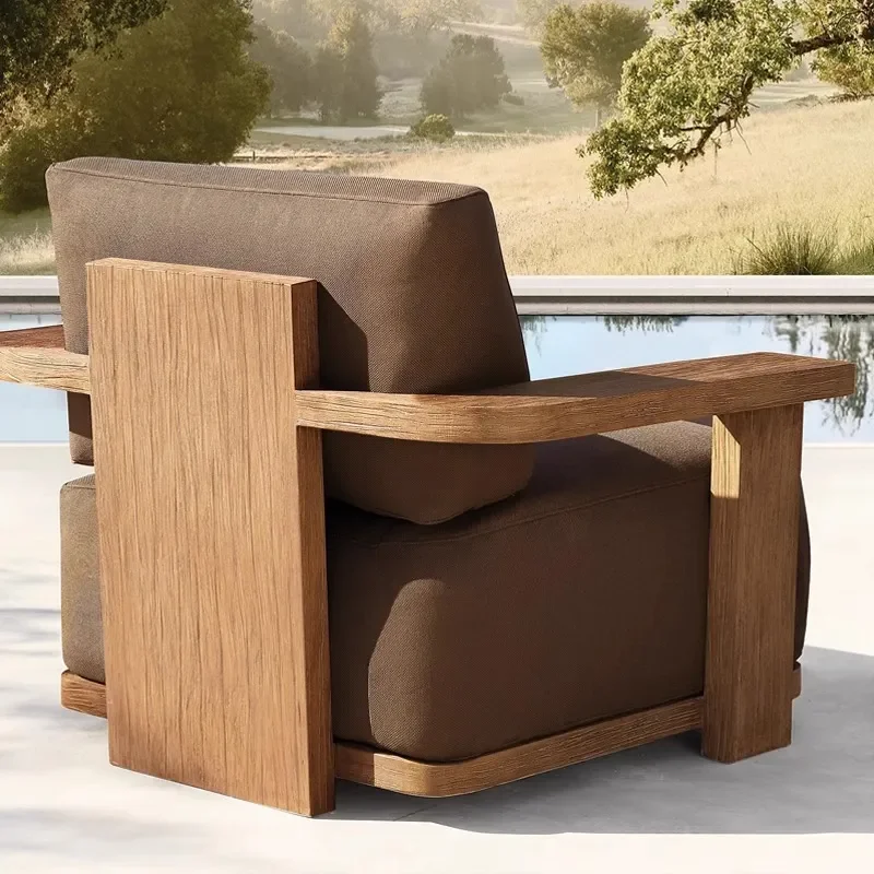 for Outdoor Solid Wood Sofa Courtyard Villa Hotel Garden Patio Sunroom Rainproof Sunshade Leisure Furniture