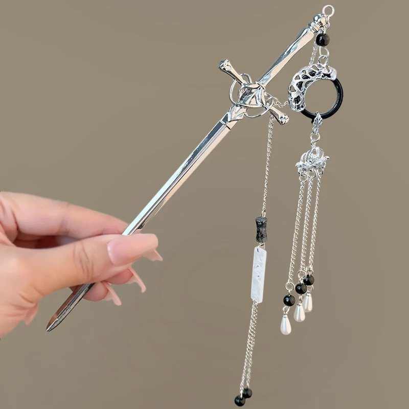 2025 nuevo estilo chino espada horquilla para mujeres borla Metal moño Pin perla colgante palillos para el cabello serpiente tocado Casual