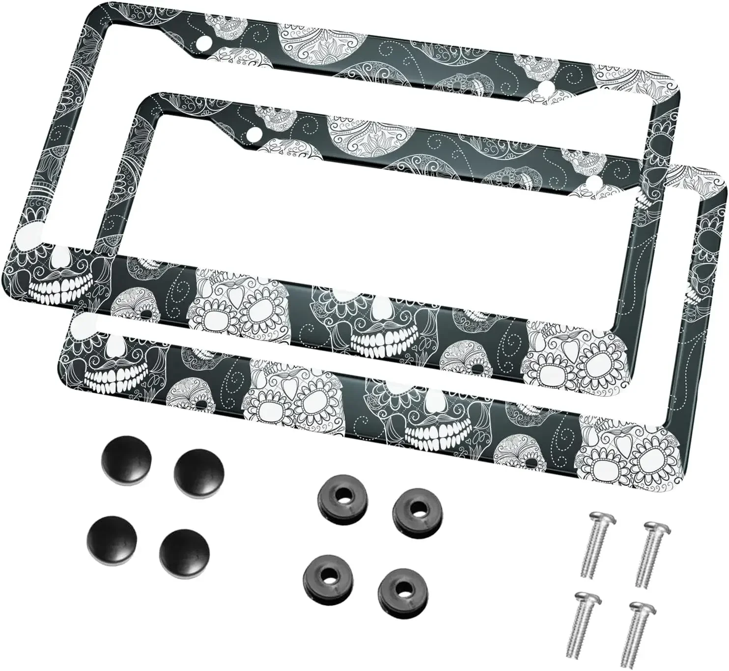 

Черно-белая рамка для номерного знака с рисунком черепа, 2-упаковка держателя номерного знака с 2-мя отверстиями, рамка для автомобильной бирки для женщин, мужчин, транспортных средств по США