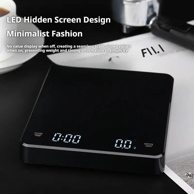 Electronic Coffee Scale With Silicone Pad Digital Coffee Scale With Timer LED Display USB Charging Home Cafe Use Good Gift