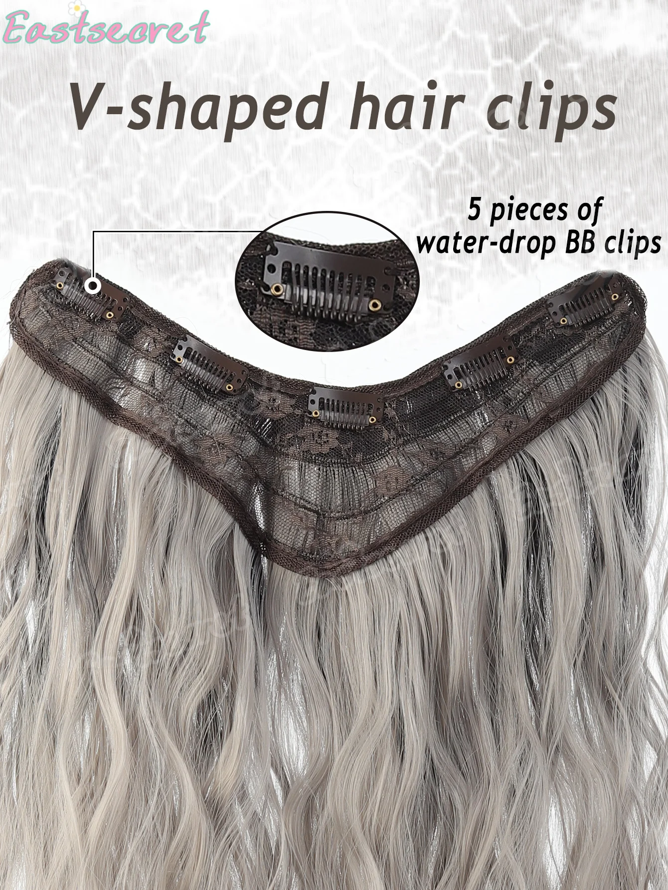 EAST Synthetic Long Straight Clip In One Piece Hair Extension 5 Clips V-Shaped Clip In Hair Extensions Heat Resistant Fake Hair