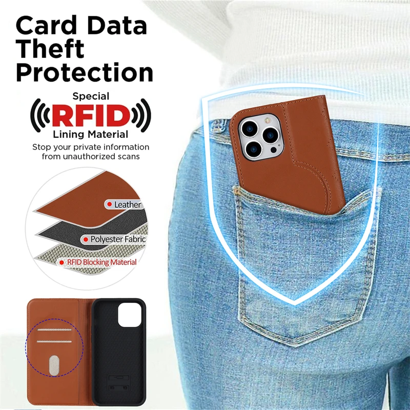 

Magsafe Wireless Charge Phone Case for iPhone 13 12 14 15 16 17 Pro Max 16 Plus Magnetic Wallet Leather Card Slots Flip Cover