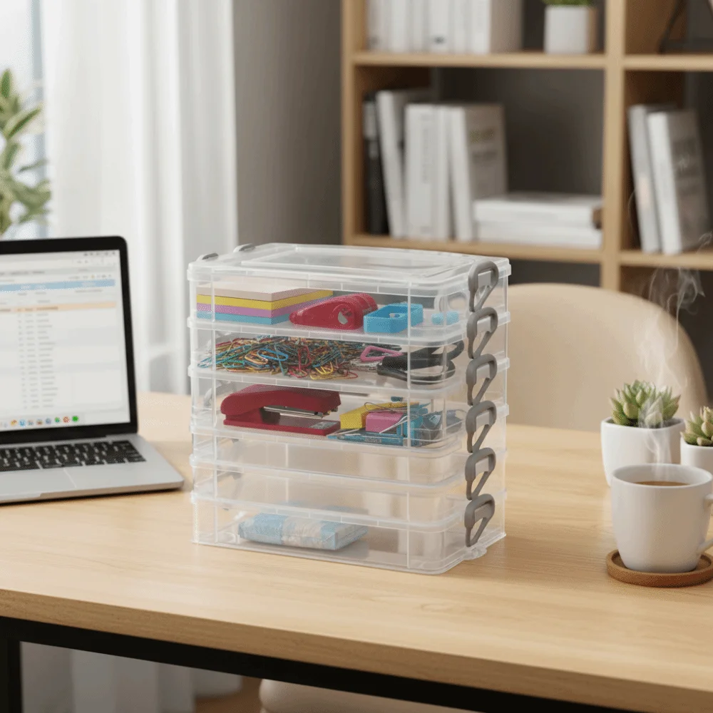 Plastic Material Watercolor Stationery Organizer Multi Layer 3/6-layer Color Pen Storage Box Stackable Transparent