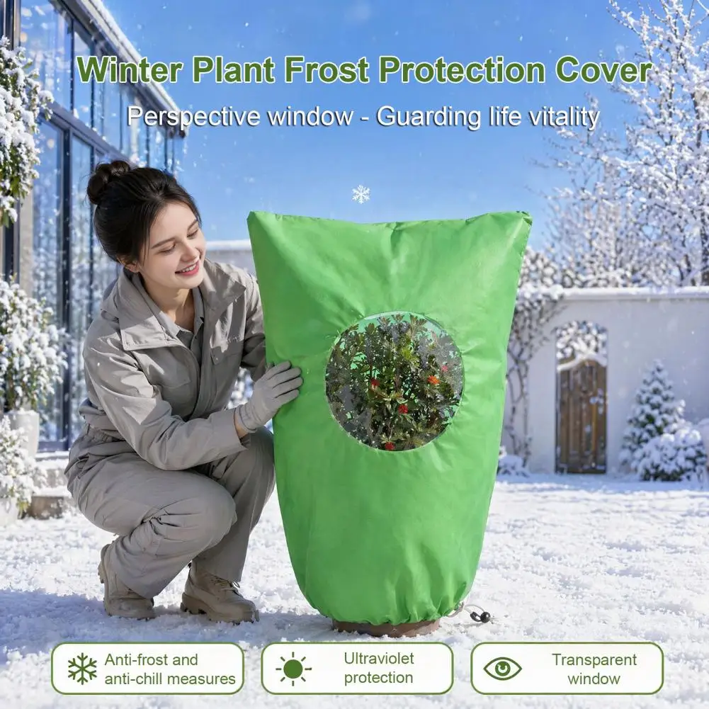 Frost Protection for Backyard Plants Plant Cover with Window Durable Zipper Reusable Drawstring Frost Protection Blanket