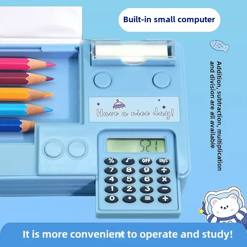 Pencil Case with Calculator School Season Activities Gifts Large Capacity Primary School Students Multifunctional Stationery Box