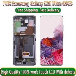 100% Tests AMOLED LCD For Samsung Galaxy S20 Ultra G988F G988F/DS LCD Display Touch Screen Digitizer For S20ultra With Frame