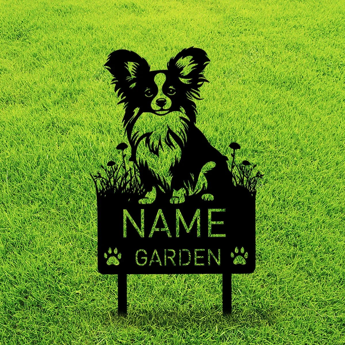 Custom Papillon Dog Metal Memorial Garden Stake Personalized Pet Grave Marker Name Sign Remembrance Stake Decor Sympathy Dog