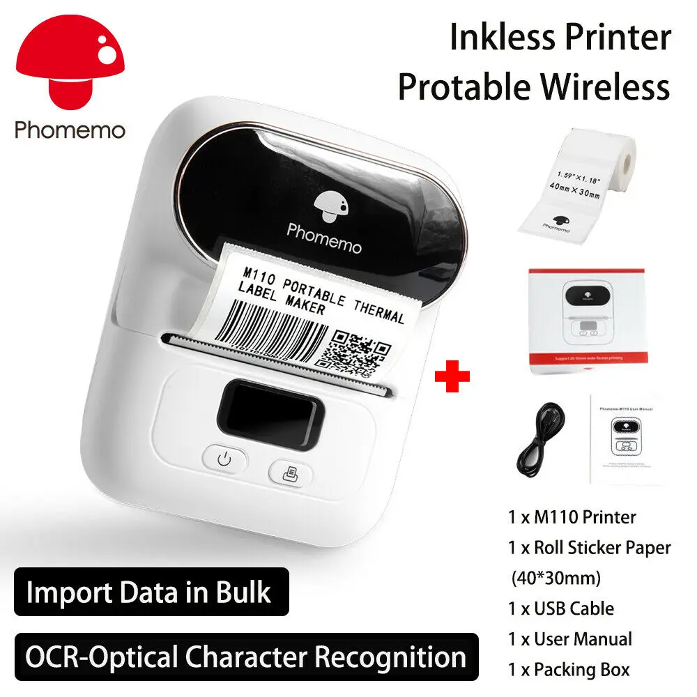 Phomemo M110 Label Printer Mini Printer Thermal Label Maker Portable Labeling Machine for Business Barcode Cable School