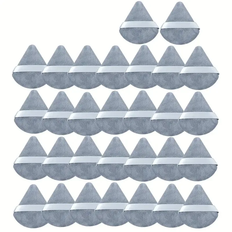 Paquet de 30 éponges de maquillage triangulaires antiadhésives |   Bouffées de poudre à double usage humide et sec avec bandoulière |   Éponge de mélange réutilisable pour F