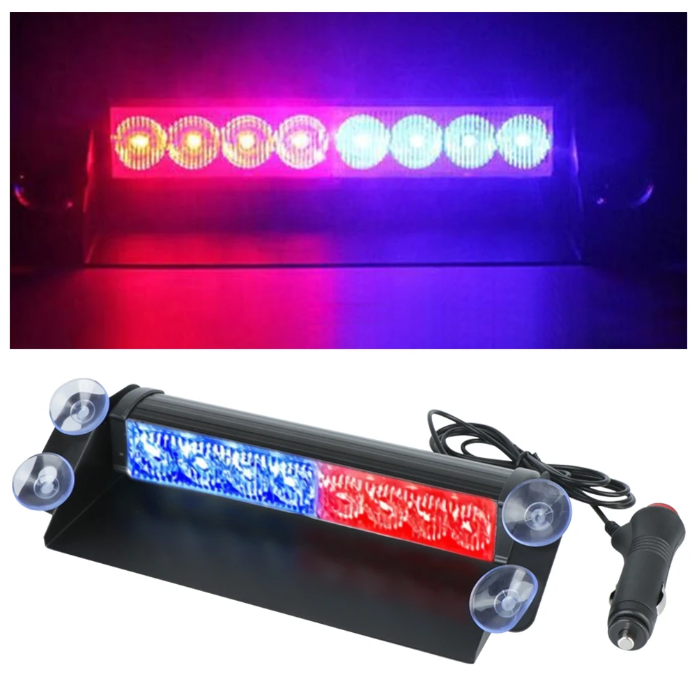 Dash Strobe Warning Light 12V Day Running Flash Led Police Lights 3 Flashing Modes Car Truck Emergency Flasher 8 LEDs