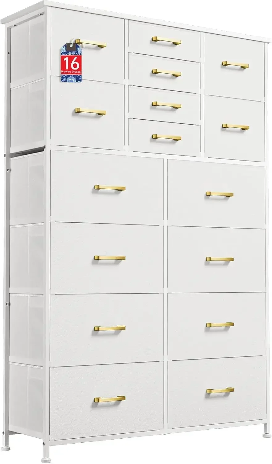 Tall Dresser for Bedroom,16 Drawer Dressers & Chests of Drawers, Fabric Bedroom Dresser with Wood Top, Metal Frame,Storage Tower