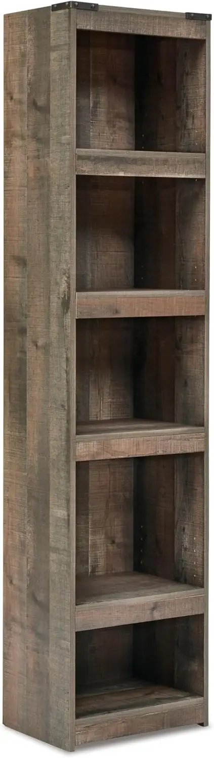 Rustic Entertainment Center Pier Bookcase with 3 Adjustable Shelves, Natural Brown Finish for Modern Farmhouse Style