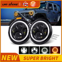 UNISHINE 2pcs Moto Car Led 7inch Led Headlight DRL H4 Hi-Lo With Halo Angel Eyes Motorcycle Headlamp For Lada Niva 4X4 12V 24V