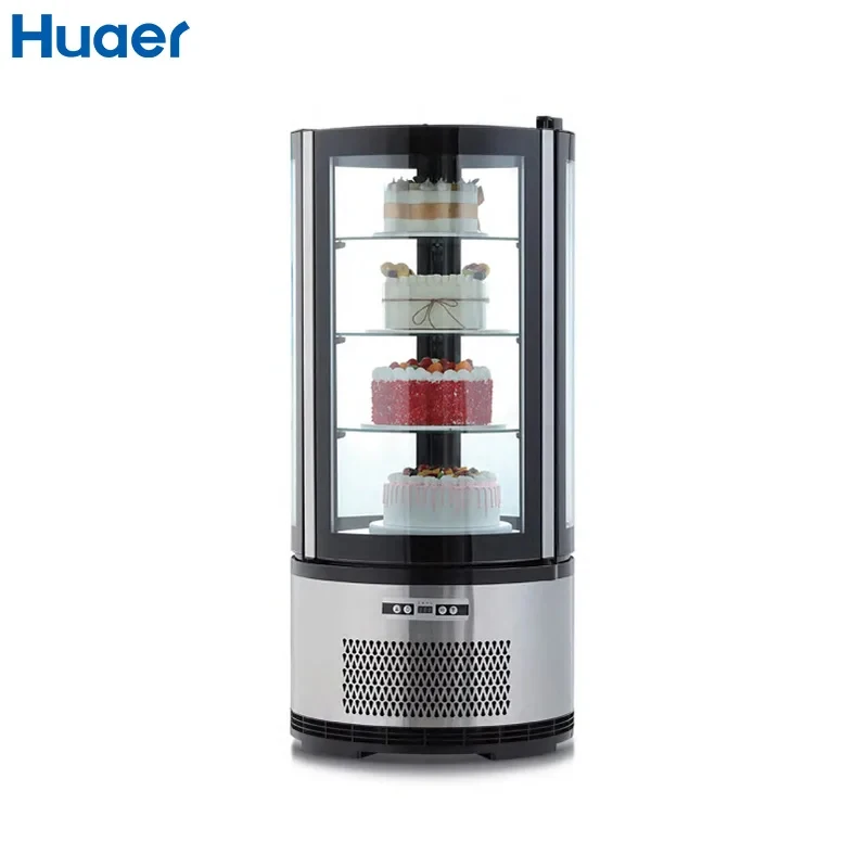 

Трехслойная холодильная витрина с вращающимся механизмом для демонстрации тортов, стеклянная дверь, холодильный шкаф для кондитерских изделий