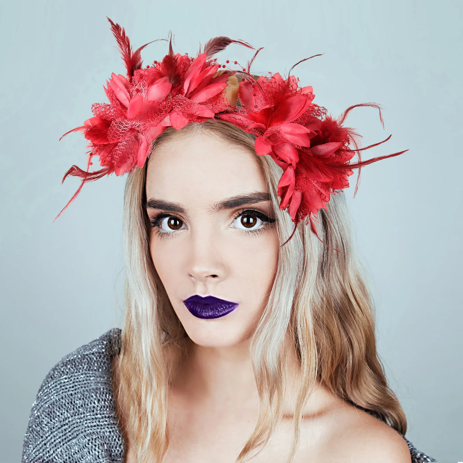 

Halloween Flower Headband Goth Lolita Headpiece Day of The Dead Mexican Hair Band Festival Costume Gothic Hair Accessories Plume
