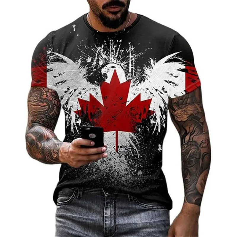 Men's T-Shirts Summer Round Neck Loose Short Sleeve Oversized T-Shirts Men Clothing Tops 3D Print Fashion Canada Maple Leaf Flag