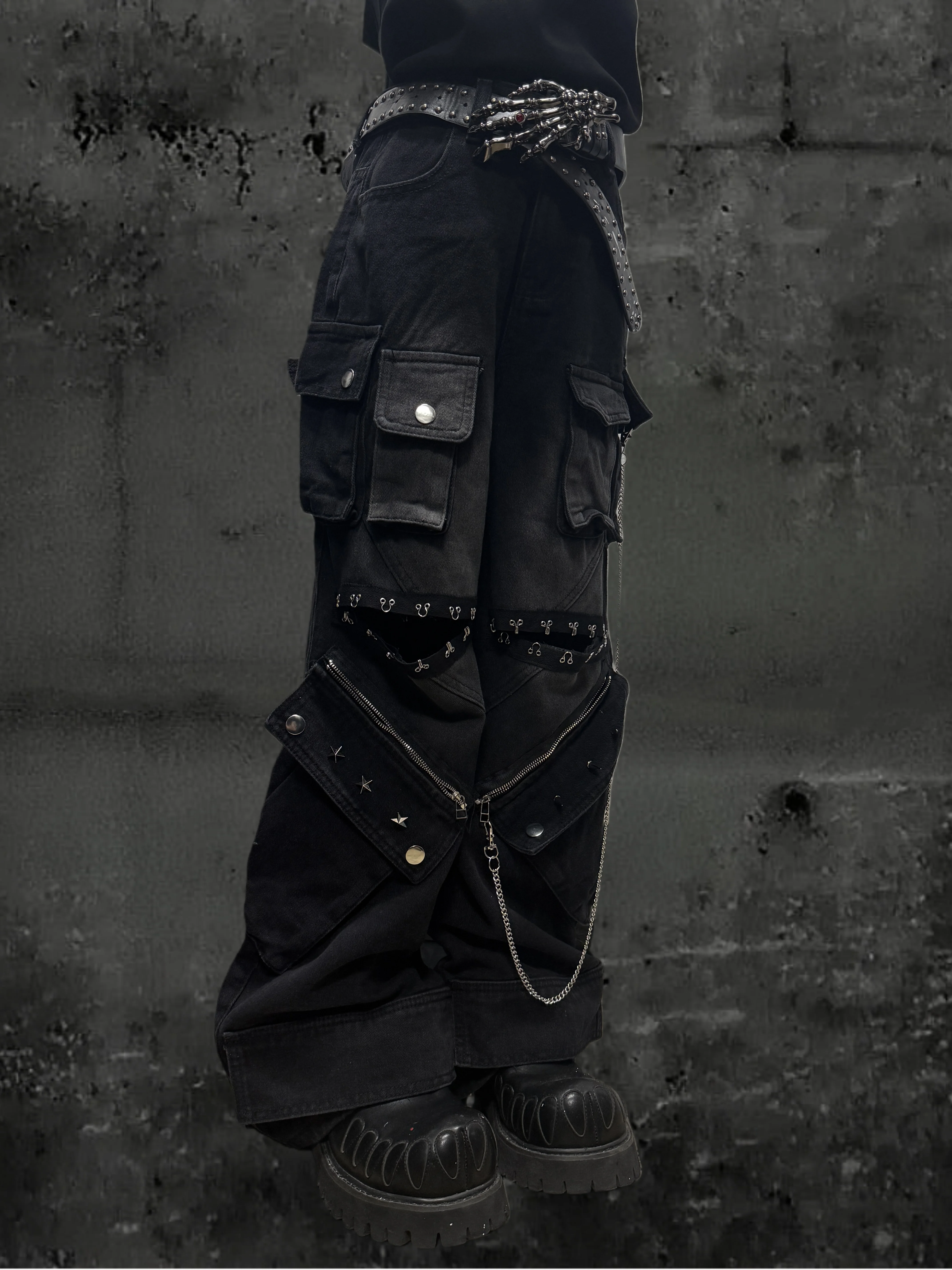 

Джинсы с несколькими карманами в американском стиле, прямые широкие брюки с заклепками в стиле панк