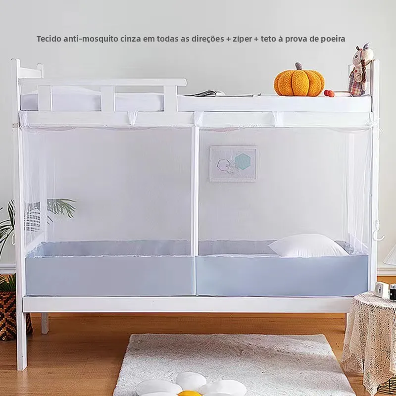Mosquiteiro para Dormitório Estudantil com Zíper, Cama Quadrada para Beliche Superior e Inferior, Uso Universal em Quarto e C...