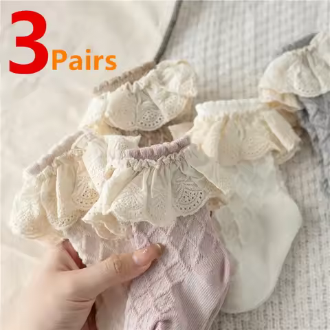 3Pairs/Lot Baby Girls Ruffle Lace Socks Infant Kids Children Princess Toddler Soft Cotton Cute Grid Short Sock For 0-5Years